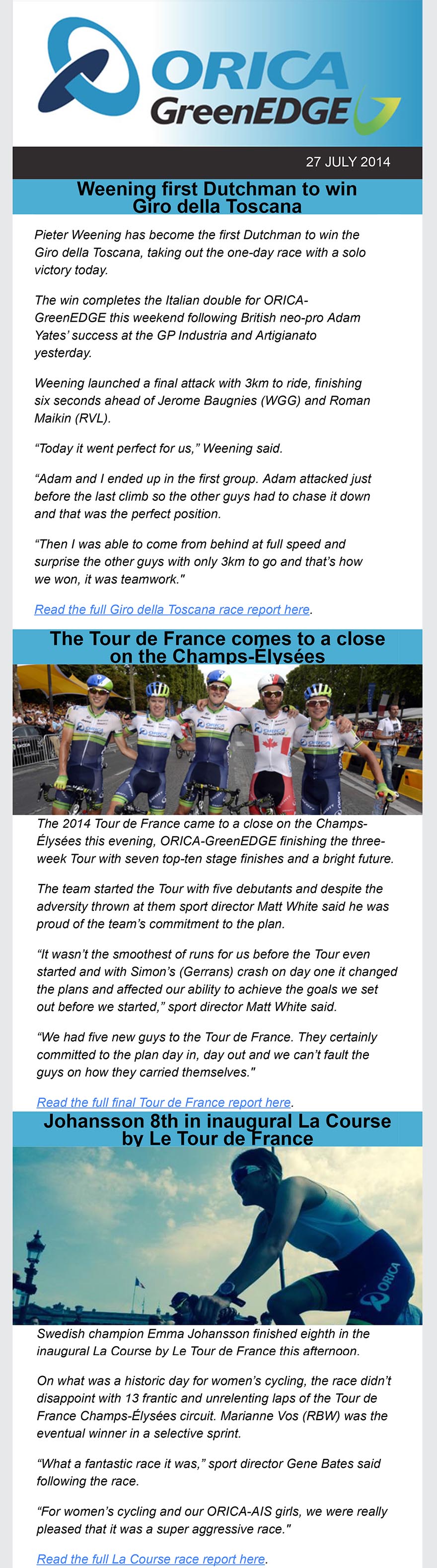 Weening first Dutchman to win Giro della Toscana